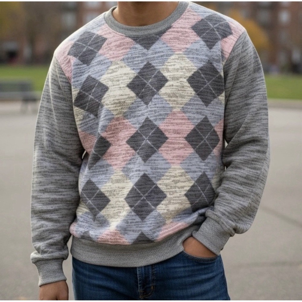 Renegade Club Men's Vintage Argyle Crewneck Sweater XXL Diamond Pattern